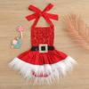 Baby Girls Costume Christams Costume Romper Dresses Infant Santa Claus Jumsuit One Piece Furry Outfit Toddler Baby Girl Tutu Romper Dress For Christmas Photo Shoot With Deer Headband White Fur 0-3 M view 2