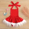Baby Girls Costume Christams Costume Romper Dresses Infant Santa Claus Jumsuit One Piece Furry Outfit Toddler Baby Girl Tutu Romper Dress For Christmas Photo Shoot With Deer Headband White Fur 0-3 M view 3