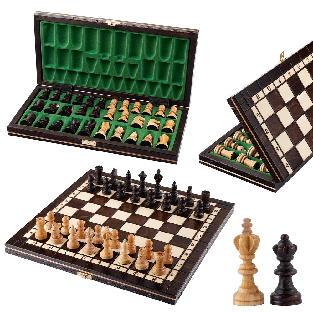 2 in 1 Cherry Olympic Chess and Checkers Set NO. 3 | Master Of Chess | Wooden Set 35 x 35 cm | Chess Board with Draughts/Drafts Pieces Set for Adults and for Kids
