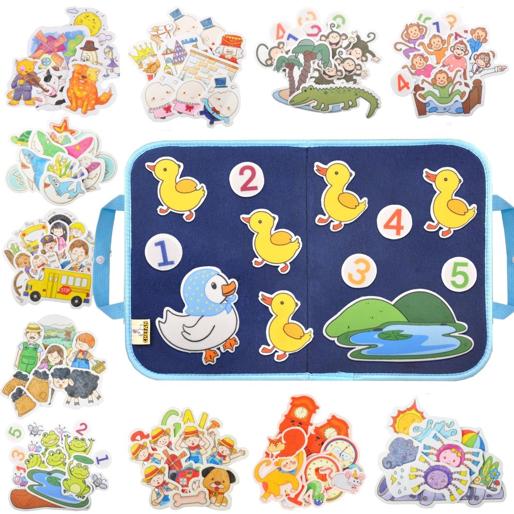 CHEFAN 12 Pack Felt Storyboard Pieces for Toddler, Flannel Board Stories for Preschool Activities, 5 Little Duck and 11 Other Stories