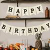 Burlap Happy Birthday Banner, Assembled Reusable Black Happy Birthday Sign for Rustic Birthday Party Decorations view 2