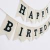 Burlap Happy Birthday Banner, Assembled Reusable Black Happy Birthday Sign for Rustic Birthday Party Decorations view 3