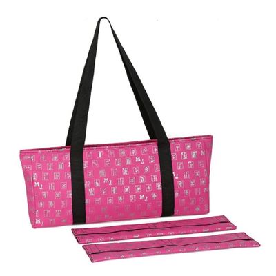 Mah Jongg Full Set Fuchsia (Pink) & Silver MJ Designer Logo Soft Case with 166 White Tiles and Four Color Pusher Racks
