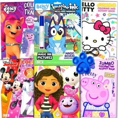 Bundle of 6 Coloring Activity Books for Boys and Girls Ages 3-6 - Assorted Licensed Bulk Coloring Book Set for Kids Featuring Gabbys Dollhouse, Peppa Pig and More