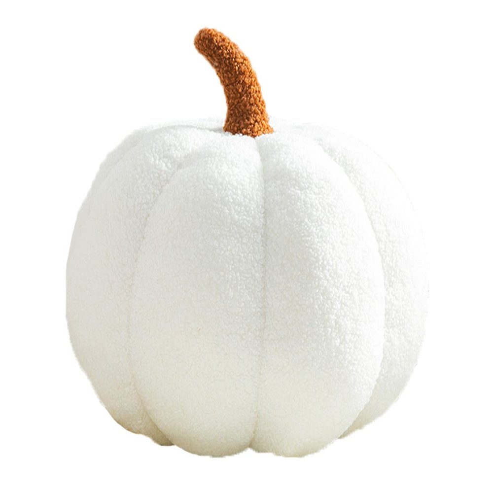 COSGOO 3D Pumpkin Throw Pillow, Fluffy Plush Stuffed Animal Toys, Pumpkin Pillow Sofa Cushion for Home Decor Halloween, Christmas or Birthday Party (White, 12 Inch)
