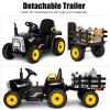 OLAKIDS 12V Kids Ride On Tractor, 2 in 1 Electric Vehicle with Remote Control, Detachable Trailer, Toddlers Battery Powered Driving Toy with 2 Speeds, Music, USB, Bluetooth, Lights (Black) view 3
