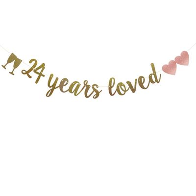 24 Years Loved Banner, Pre-Strung, Gold Glitter Paper Garlands for 24th Birthday/Wedding Anniversary Party Decorations Supplies, No Assembly Required,Gold,SUNbetterland