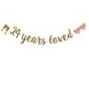 24 Years Loved Banner, Pre-Strung, Gold Glitter Paper Garlands for 24th Birthday/Wedding Anniversary Party Decorations Supplies, No Assembly Required,Gold,SUNbetterland view 1