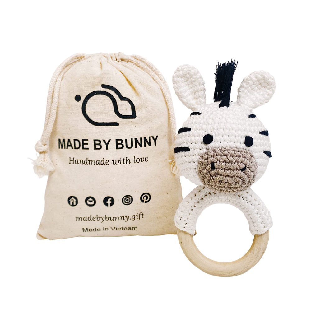 MADE BY BUNNY Bunny Zebra Toy, Handmade Plaything for Young Children, Rattle Toy with Strict Quality Testing Process., Multicolored