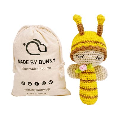 Bunny White Bunny rattles Toy for Young Children, Handmade Woolen Toy with Strict Quality Testing Process, Usable as House Decoration (Sleeping Bee Rattle)