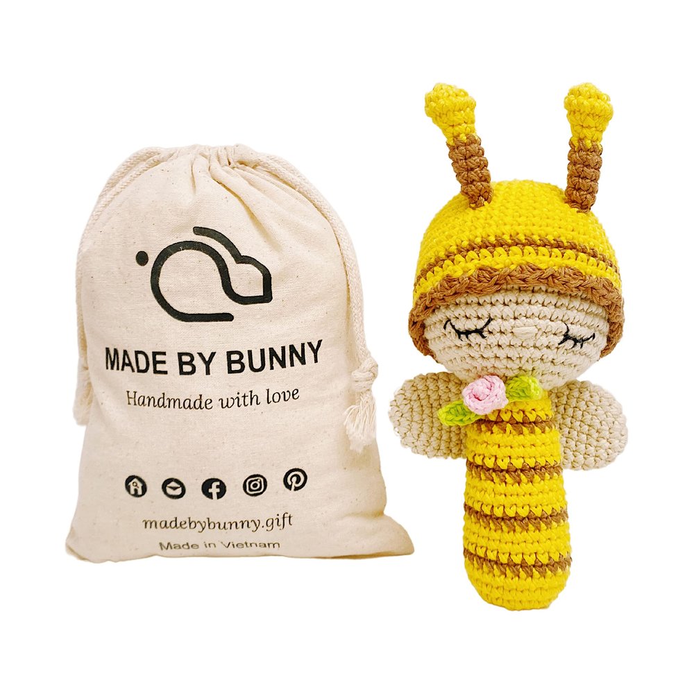 Bunny White Bunny rattles Toy for Young Children, Handmade Woolen Toy with Strict Quality Testing Process, Usable as House Decoration (Sleeping Bee Rattle)