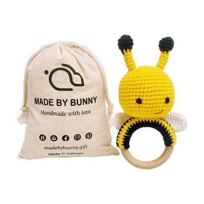 Bunny White Bunny rattles Toy for Young Children, Handmade Woolen Toy with Strict Quality Testing Process, Usable as House Decoration (Little Bee Rattle)