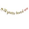 28 Years Loved Banner, Pre-Strung, Gold Glitter Paper Garlands for 28th Birthday/Wedding Anniversary Party Decorations Supplies, No Assembly Required,Gold,SUNbetterland view 1