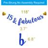 15 & Fabulous Banner,Pre-Strung,Blue Glitter Paper Banner Sign Garlands,15th Birthday/Anniversary Party Decorations Supplies,Letters Blue,SUNbetterland view 2