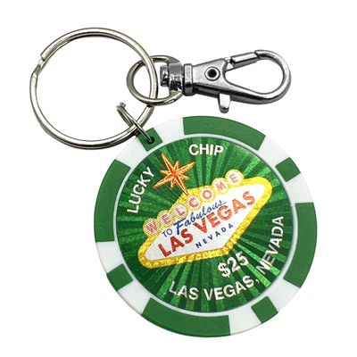 Las Vegas Keychain, Lucky Poker Chip (Green)