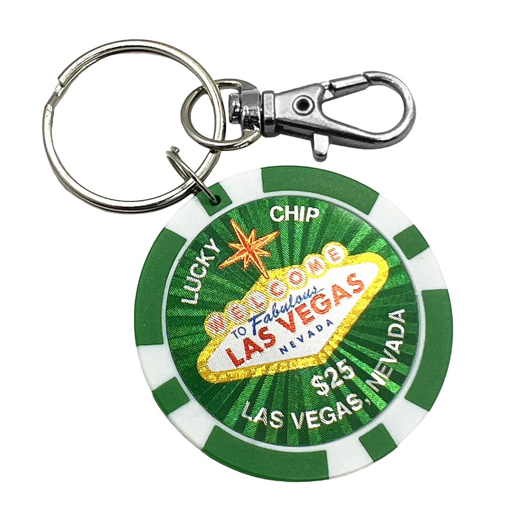 Las Vegas Keychain, Lucky Poker Chip (Green)