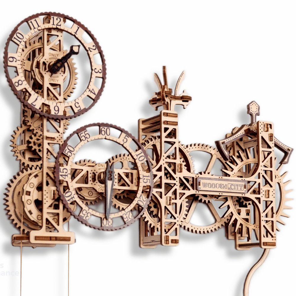 WOODEN.CITY Steampunk Wall Clock 3D Wooden Clock Puzzle for Adults & Teens, Mechanical Pendulum Clock Building Kit with 257 Pieces