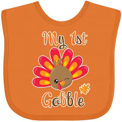 inktastic My 1st Gobble with Turkey Face Baby Bib Orange 2d5c0