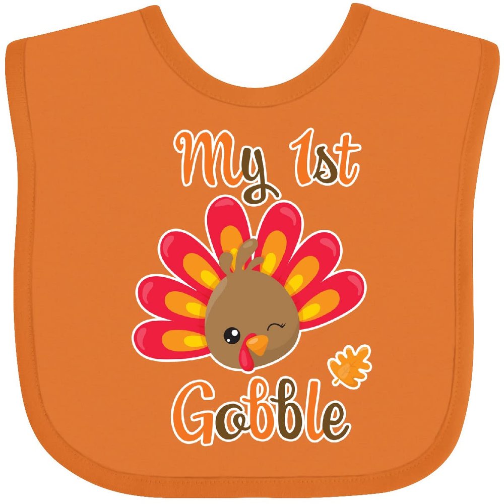 inktastic My 1st Gobble with Turkey Face Baby Bib Orange 2d5c0
