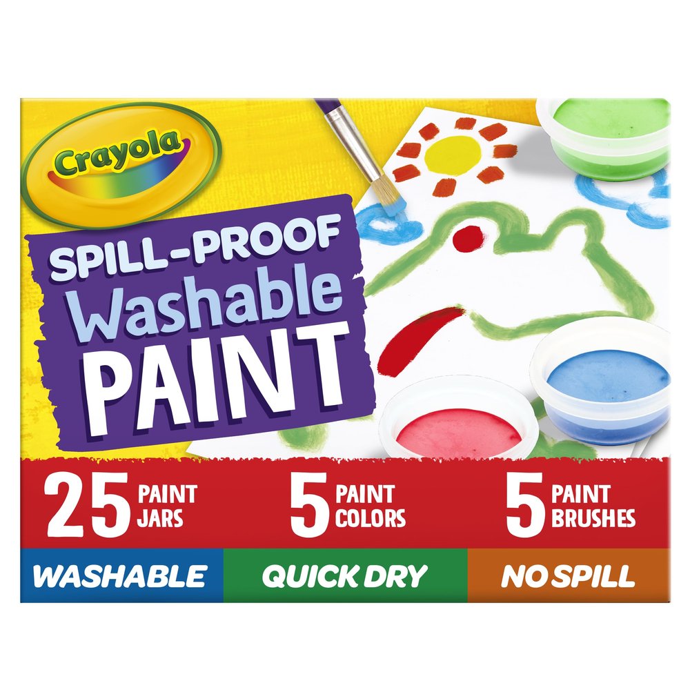 Crayola Spill Proof Paint Set (25ct), Washable Paint for Kids, Kids Craft Supplies, Holiday Gift for Toddlers & Kids, Nontoxic, 3+