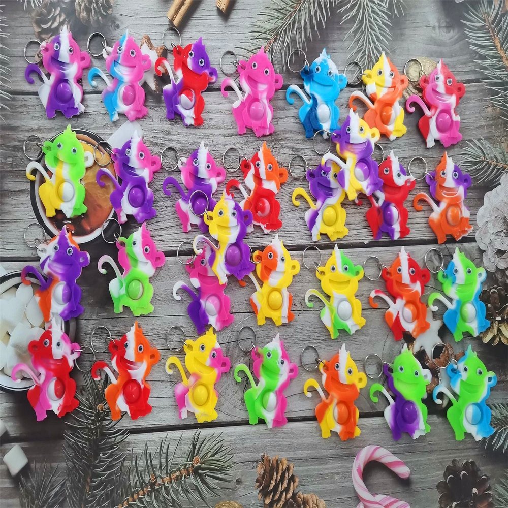 HOZKEAP 24 Packs Bulk Monkey Mini Pop Fidget Key ChainBoys Girls Kids Birthday Party Favors Supplies Student Prizes Gifts