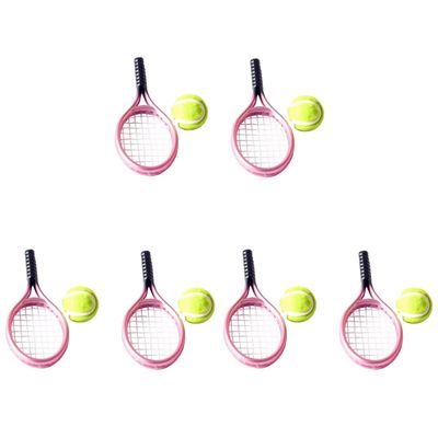 6sets Mini Tennis with Prop Miniature Ball and Random Rackets Accessory Sports Doll Balls Equipment Garden of Topper Kit Fairy Decorative Model House for Decoration (Random Color)