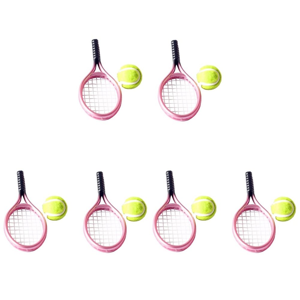 6sets Mini Tennis with Prop Miniature Ball and Random Rackets Accessory Sports Doll Balls Equipment Garden of Topper Kit Fairy Decorative Model House for Decoration (Random Color)