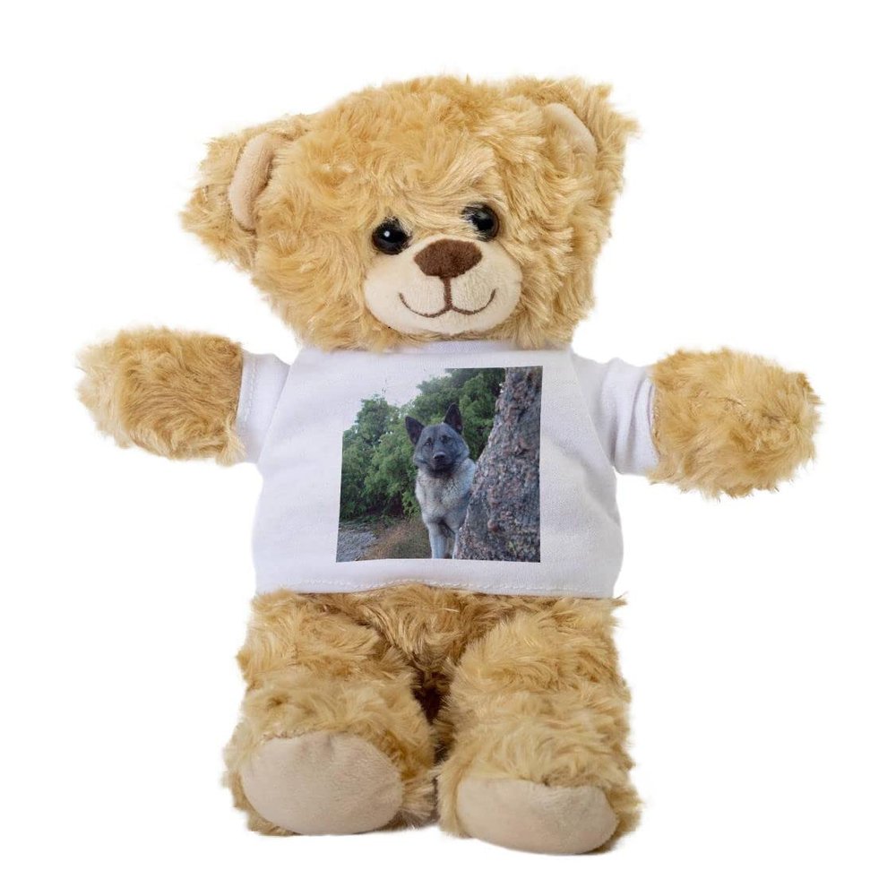 Norwegian Elkhound Dog Teddy Bear, Gift Stuffed Animal, Plush Teddy Bear with Tee, Welcoming Baby Gift, Gift for Her, Gift for Norwegian Elkhound Dog, Cute Birthday Christmas Basket Gift Idea
