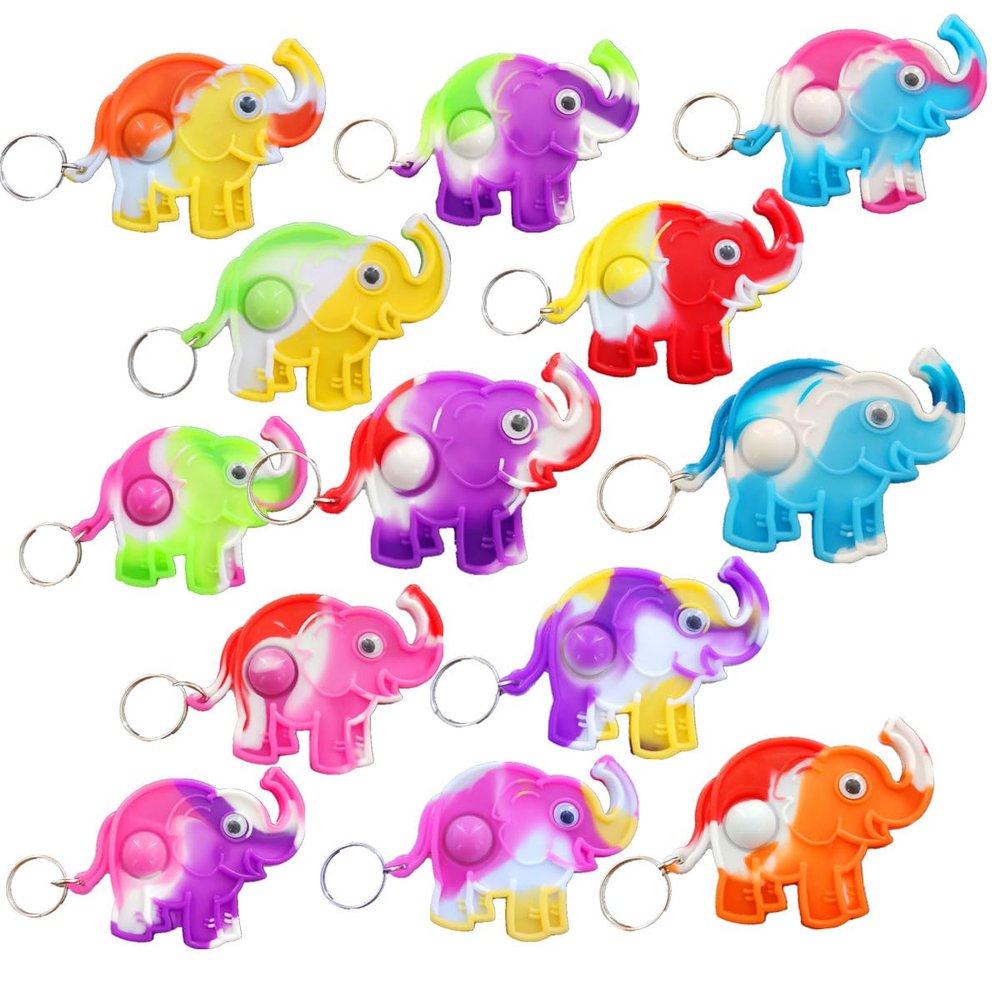 HOZKEAP 24 Packs Bulk Elephant Mini Pop Fidget Key ChainBoys Girls Kids Birthday Party Favors Supplies Student Prizes Gifts