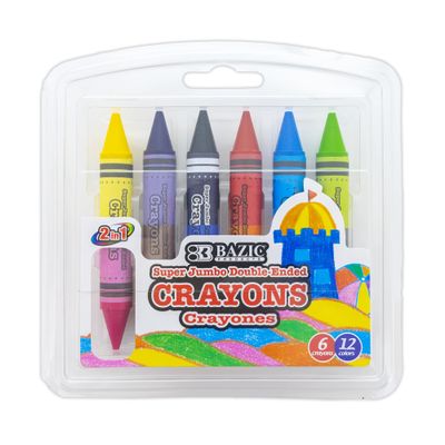 BAZIC PRODUCTS 12 Color Super Jumbo Double-Ended Crayons, 6 Count, for Kids School Coloring Art, Case of 72