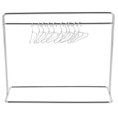 TOYANDONA Mini Clothes Rack for Dolls with 10 Mini Metal Doll Clothes Hangers Doll Apparel Hanger and Clothing Rack for Dollhouse Accessories 5.90X4.72X2.16 Inch