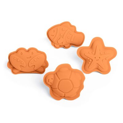 Bigjigs Toys Apricot Orange Silicone Sand Moulds - 4 Piece Silicone Beach Toys Set, Eco Friendly Beach Toys, Sustainable Sand and Water Toys, Sand Toys for Toddlers Age 3-5 Years