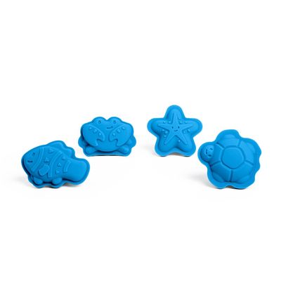 Bigjigs Toys Ocean Blue Silicone Sand Moulds - 4 Piece Silicone Beach Toys Set, Eco Friendly Beach Toys, Sustainable Sand and Water Toys, Sand Toys for Toddlers Age 3-5 Years