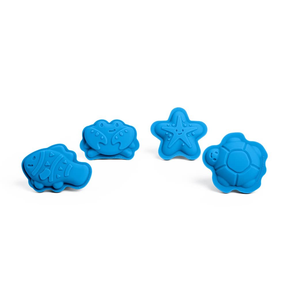 Bigjigs Toys Ocean Blue Silicone Sand Moulds - 4 Piece Silicone Beach Toys Set, Eco Friendly Beach Toys, Sustainable Sand and Water Toys, Sand Toys for Toddlers Age 3-5 Years
