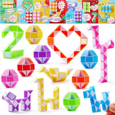 JOYIN 28 Packs Valentine's Day Cards with Snake Twist Toys for Kids, Snake Twist Puzzle Magic Stress Relief Fidget Toys with Cards for Valentine Classroom Exchange Prizes Party Favor