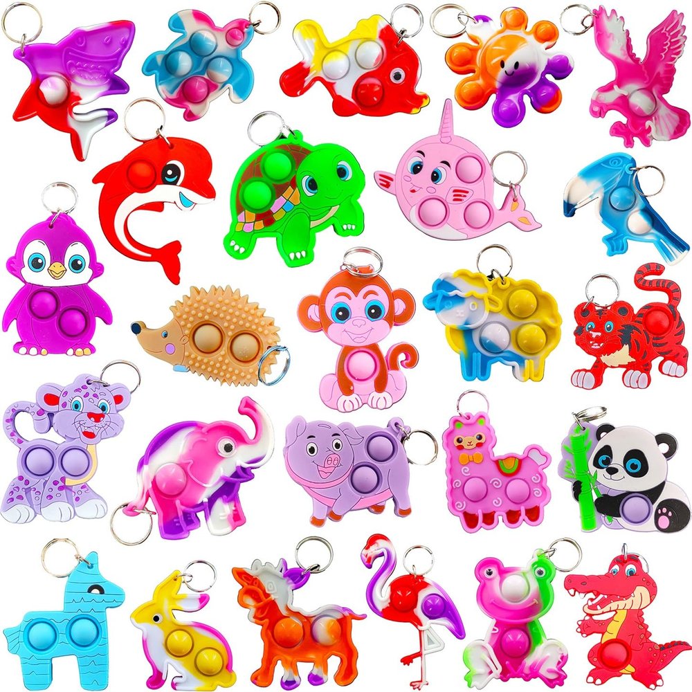 mypush popo 25 Packs Variety Zoo Animal Christmas Classroom Students Bulk Rainbow Bubbel Fidgets Gifts, Mini Pop Holiday Rewards Party Favors for Kids Adult