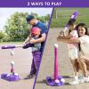 QDRAGON 2 in 1 T Ball Sets for Kids 3-5 5-8, Tee Ball Set with Automatic Pitching Machine/Adjustable Batting Bat & Stand/6 Balls, Baseball Toys Outdoor Sport for Toddlers Girls, Pink view 2