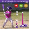 QDRAGON 2 in 1 T Ball Sets for Kids 3-5 5-8, Tee Ball Set with Automatic Pitching Machine/Adjustable Batting Bat & Stand/6 Balls, Baseball Toys Outdoor Sport for Toddlers Girls, Pink view 4