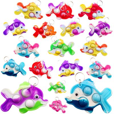HOZKEAP 20 Packs Bulk fish Mini Pop Fidget Key ChainBirthday Party Favors Supplies and Classroom summer Student Gifts