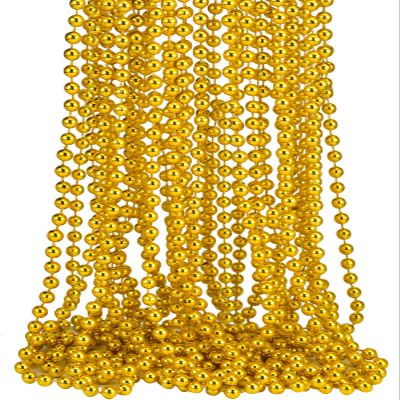 32 PCS 7mm Mardi Gras Bead Gold Faux Pearl Beads Necklaces Bulk Party Favor Plastic Play Pearl for 32" Carnival Necklaces Christmas Party St. Patrick's Day Costume Necklace