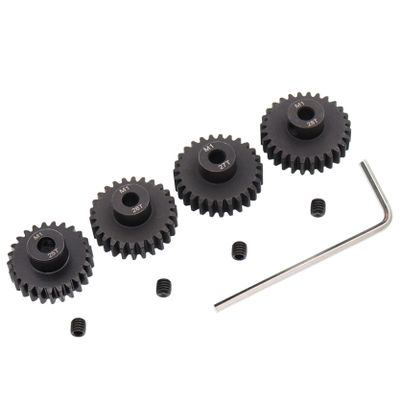 Treehobby 4PCS Metal Steel M1 Pinion Gear Sets 25T 26T 27T 28T fit 5mm RC Motor Shaft Gears Compatible with Arrma Traxxas Axial HSP Redcat Losi 1/8 1/10 Scale RC Car Truck Buggy