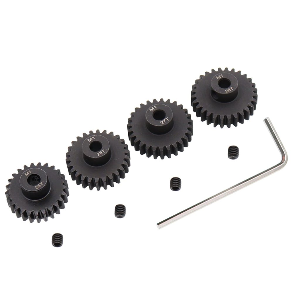 Treehobby 4PCS Metal Steel M1 Pinion Gear Sets 25T 26T 27T 28T fit 5mm RC Motor Shaft Gears Compatible with Arrma Traxxas Axial HSP Redcat Losi 1/8 1/10 Scale RC Car Truck Buggy