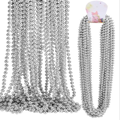 16 PCS 7mm Mardi Gras Bead Silver Faux Pearl Beads Necklaces Bulk Party Favor Plastic Play Pearl for 32" Carnival Necklaces Christmas Party St. Patrick's Day Costume Necklace