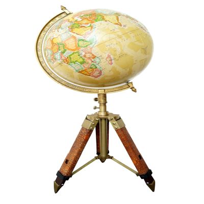 Calif International Vintage Antique Rotating Earth Globe With Adustable Floral Pattern Tripod Stand, Diameter : 12 Inch, Height : 40 Inch