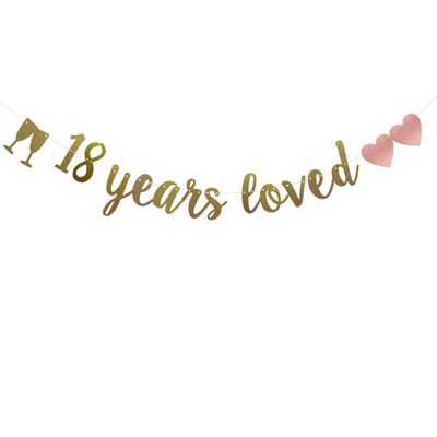 18 Years Loved Banner, Pre-Strung, Gold Glitter Paper Garlands for 18th Birthday/Wedding Anniversary Party Decorations Supplies, No Assembly Required,Gold,SUNbetterland