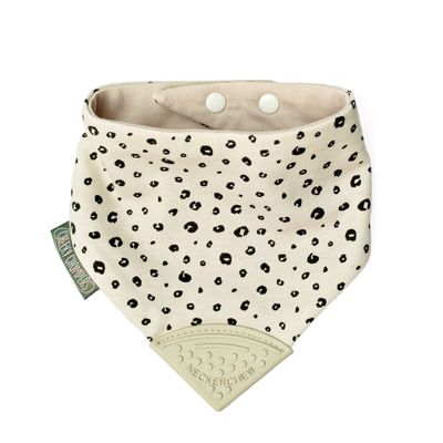 Cheeky Chompers 2-in-1 Baby Dribble Bib With Soft Silicone Teether, Reversible Bandana Style, Innovative Dimple Design Soothes Gums, 3-Layer Absorbency (Leopard Spot Neckerchew)
