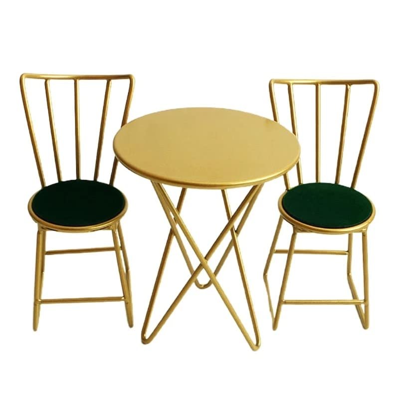 Eledoll 1:6 Dollhouse Furniture Gold Metal French Bistro Table and 2 Chair Set Heavyweight for 12" Fashion Doll 1/6 Scale