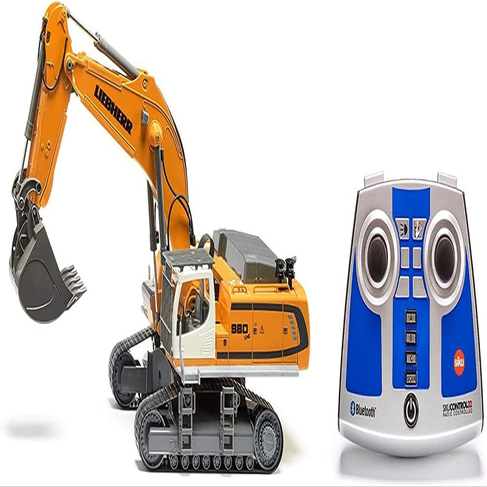 siku 6740, Liebherr R980 SME Crawler Excavator, Remote Controlled 1:32, Controlled by a Bluetooth Control, Can also be controlled using an app with sound, Metal/Plastic, Yellow