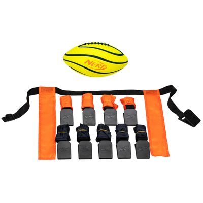 Nerf 10 Player Flag Football Belts + Ball Set - Youth Flags + Junior Foam Football for Kids - Full Kit for 5 v 5 Games - Includes (10) Belts + 1 Foam Ball