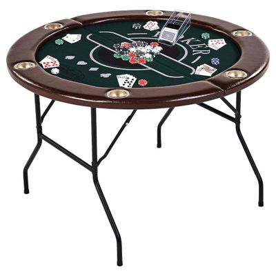 Barrington Billiards 6 Player Folding Round Card Table Casino Style 46 Inch Poker Table with Padded Rails, Cup Holders, and Poker Chips and Cards